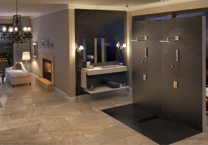 Baño Quare Design con Plato de ducha Intense y panel Space ambos en color negro