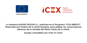 La empresa QUARE DESIGN S.L. participa en el Programa “ICEX-BREXIT” financiado por fondos de la Unión Europea, para mitigar las consecuencias adversas de la retirada del Reino Unido de la Unión. Ayudas concedidas por ICEX en 2023.